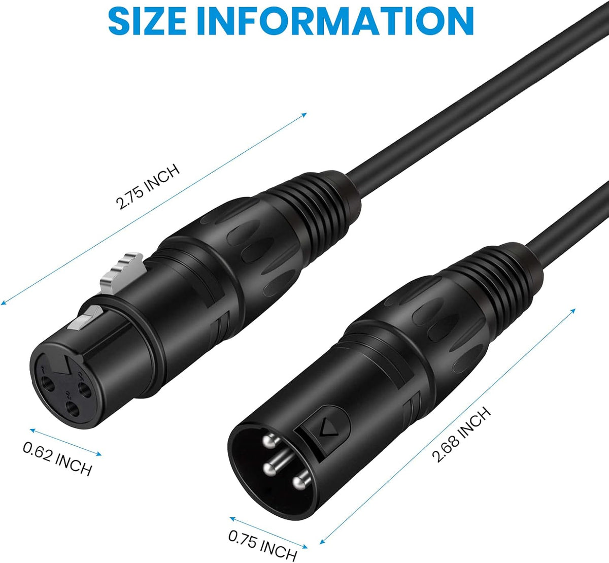 25ft XLR Microphone Male to Female Mic Cables Black 3-Pack L1337