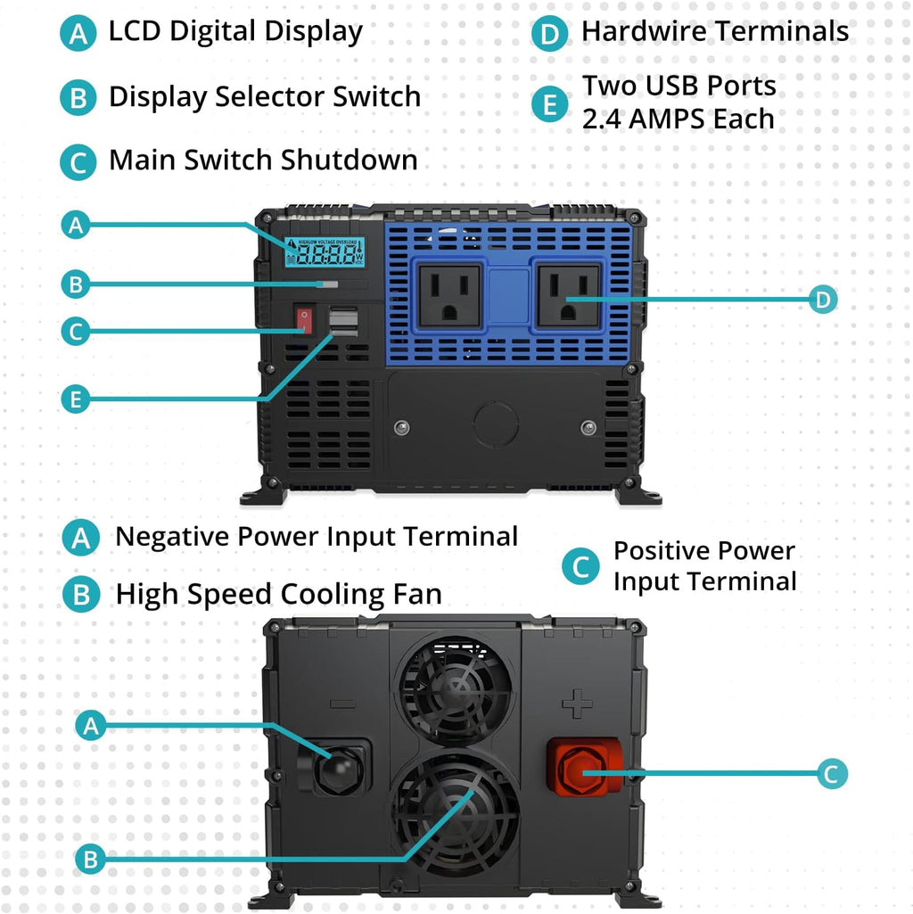 3000 Watts Power Inverter 12V to 110V Modified Sine Wave Car Inverter L557