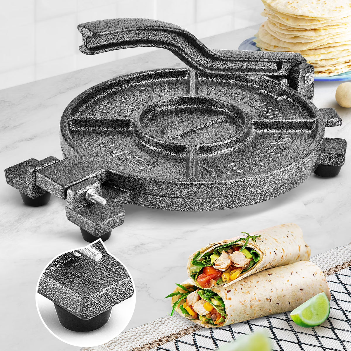 Cast Iron Tortilla Press with 100 Pcs Parchment Paper I3420
