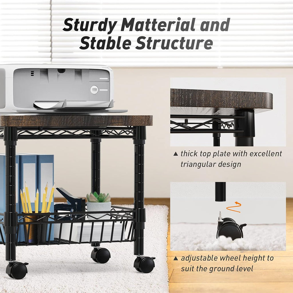 Printer Stand with Storage, Metal Printer Cart, Heavy Duty Printer Table G40381