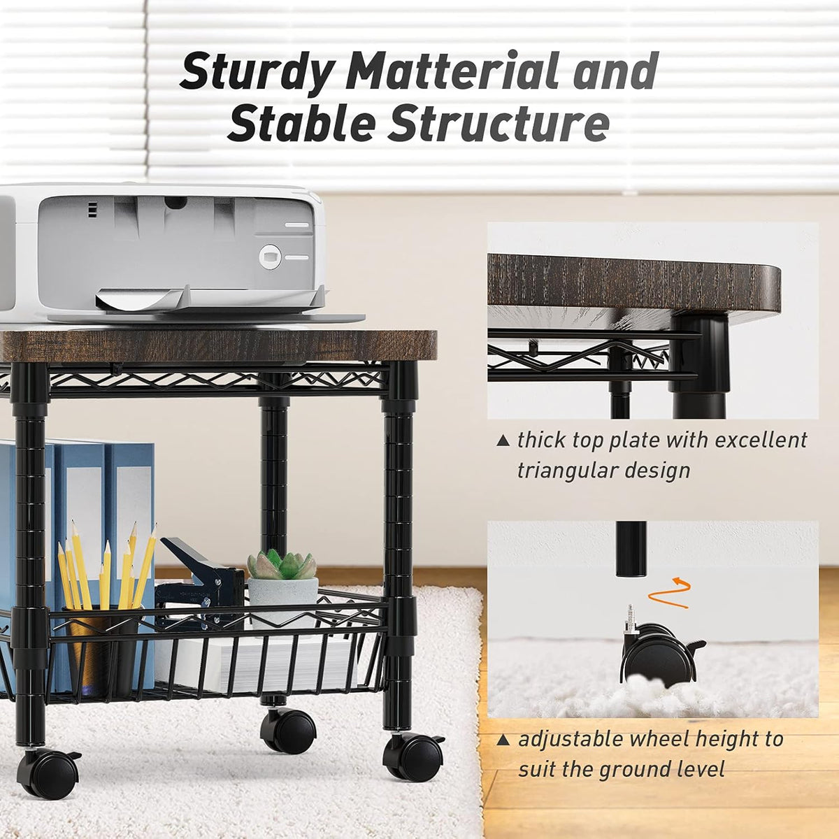 Printer Stand with Storage, Metal Printer Cart, Heavy Duty Printer Table G40381
