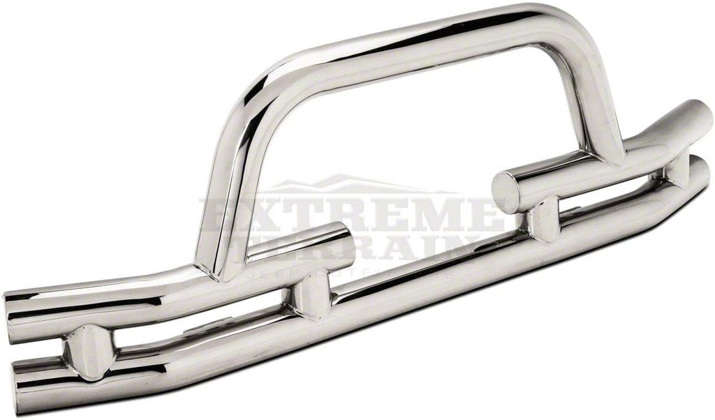 Polished Double Tubular Front Bumper with Winch Cutout O313