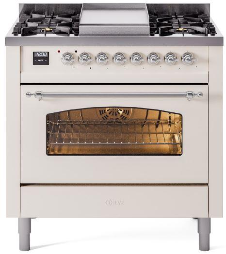 36 Dual Fuel Propane Gas Range Antique White Chrome Trim U8468