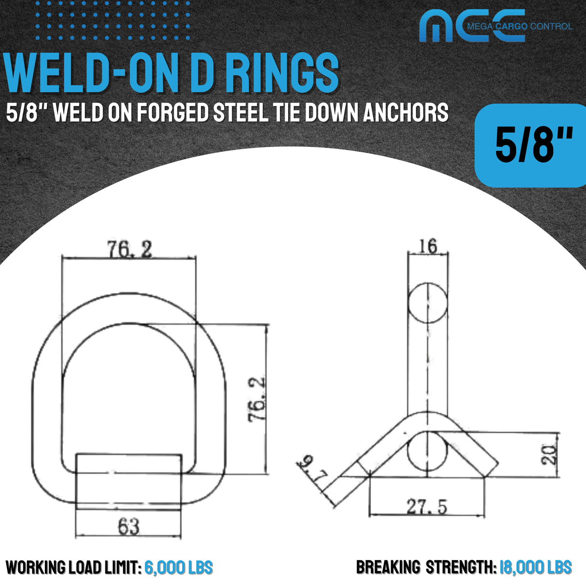 10 Pack Heavy Duty 5/8" Weld-On D Ring for Flatbed Truck Trailer Tie Down F5092