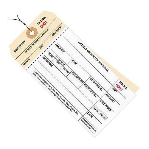 Inventory Tags Pre-Wired 2 Part Carbonless Stub Style Numbered C41675