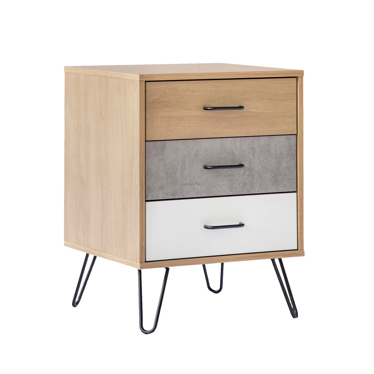 24 Inch 3 Drawer Wood Nightstand with Metal Hairpin Legs C381310