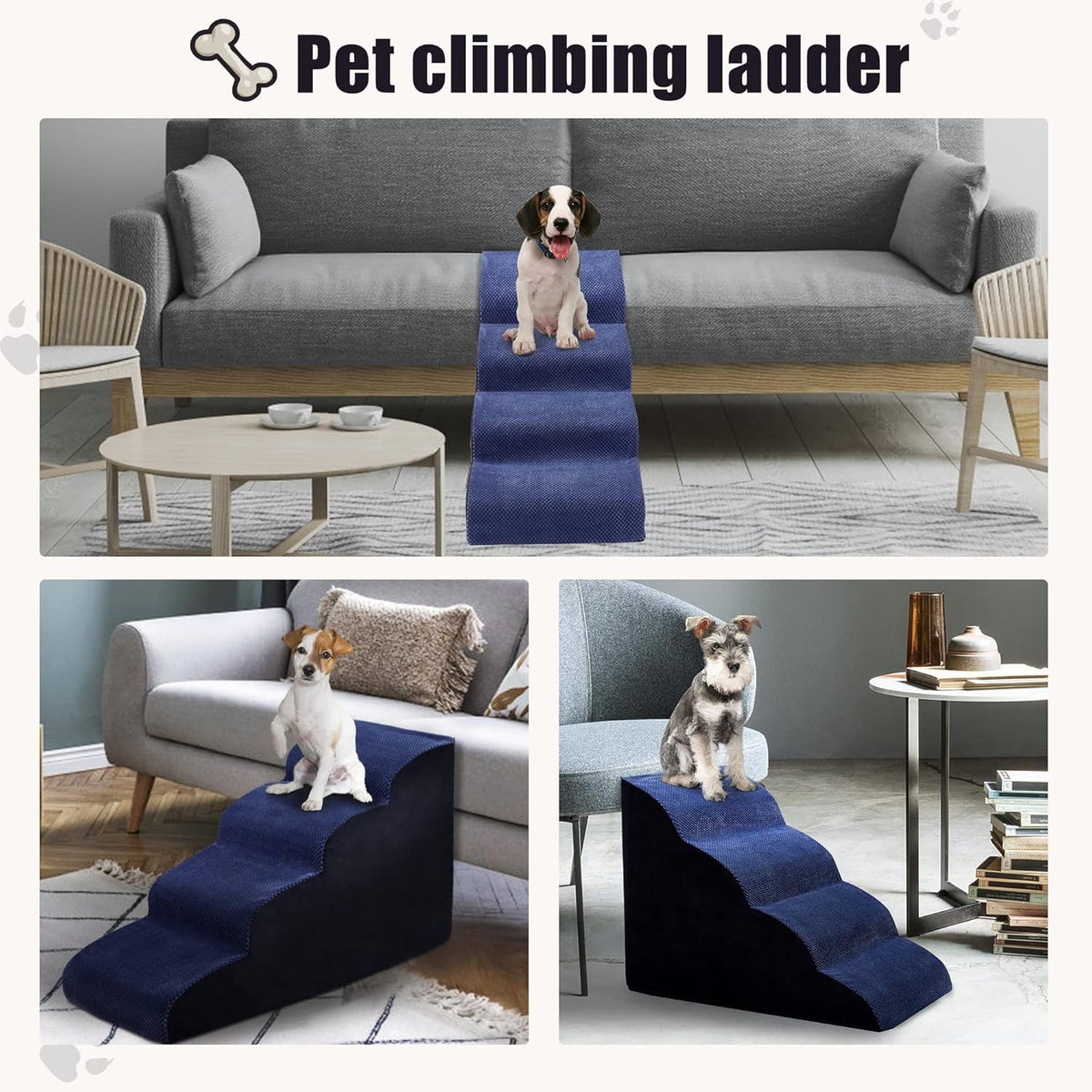 Navy Blue 4 Tiers Foam Dog Stairs L6611