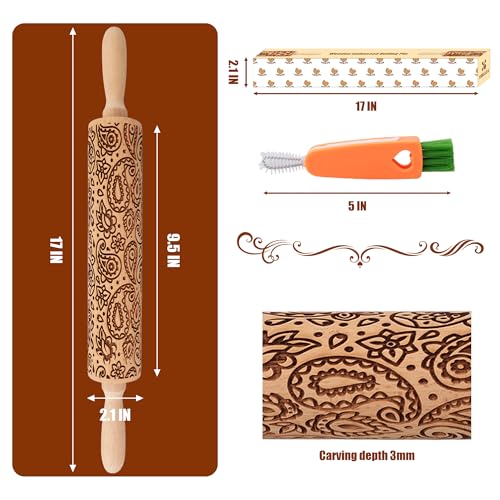 17" Wooden Rolling Pins with Embossed Designs B232