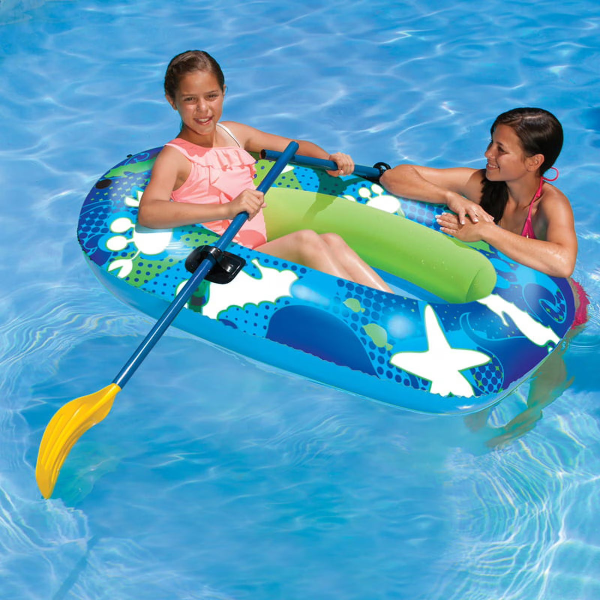 59" Blue and Lime Green Inflatable Swimming Pool Boat I9654