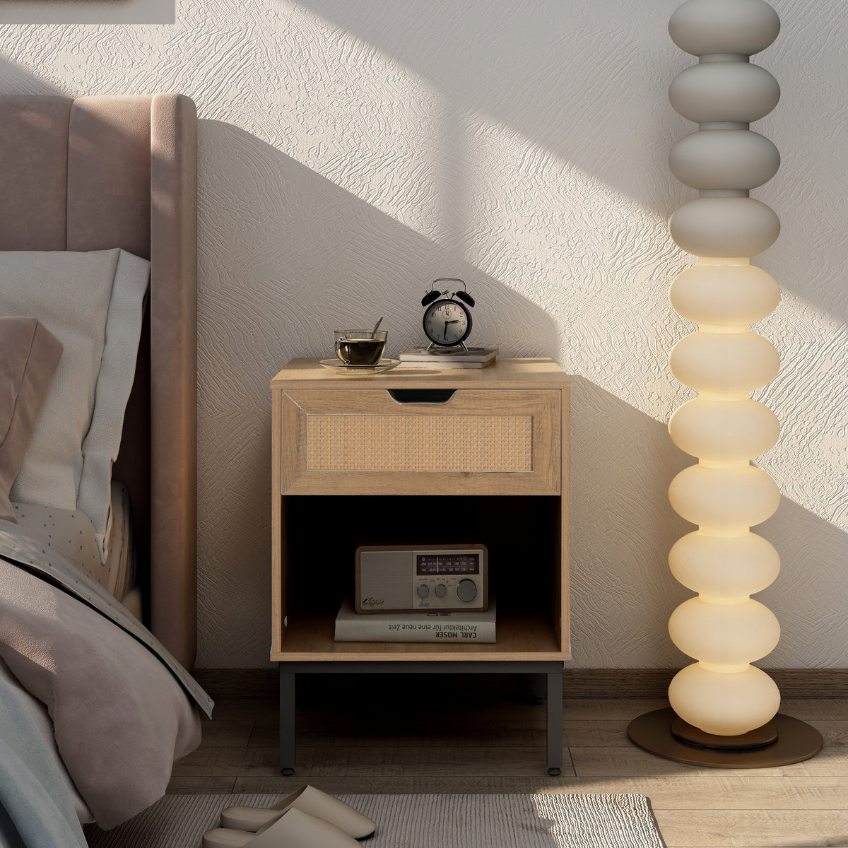 Natural Rattan Door Nightstand with Solid Metal Legs M764